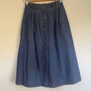 Vintage Bugle Boy A-line midi Button-up high waist Cotton Denim skirt Size: 8